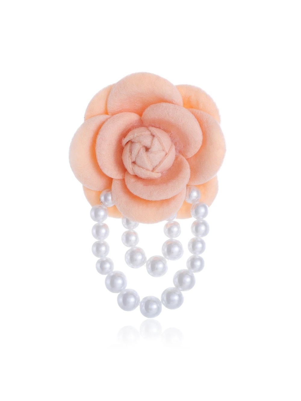 Fashion Jewelry Peach Floral Camellia Brooch with Pearl Drops